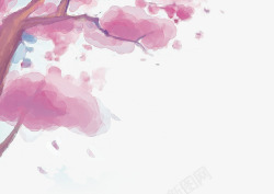 泼墨树叶粉色水墨树枝高清图片