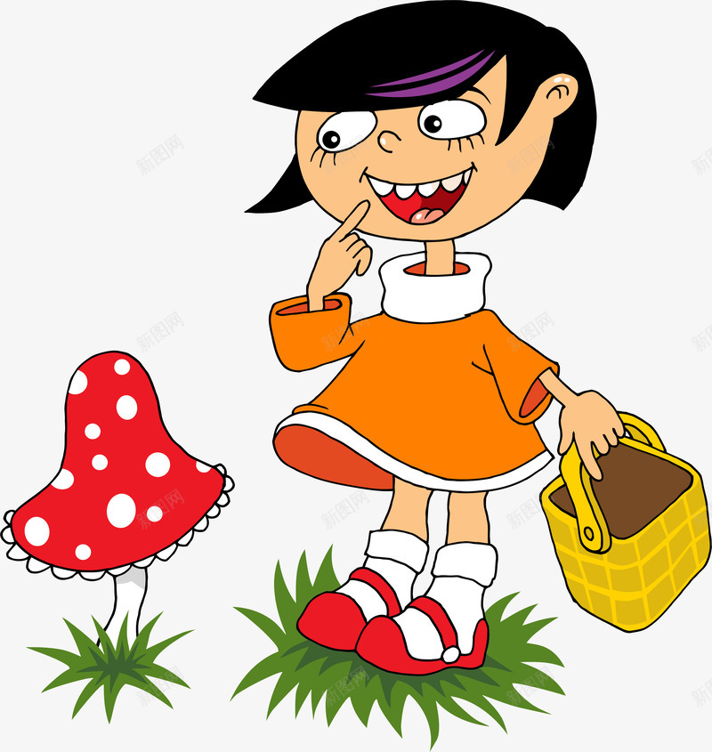 采蘑菇的小孩png免抠素材_新图网 https://ixintu.com 卡通 女孩 采蘑菇