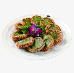 芝麻小吃产品实物绿茶饼一盘高清图片