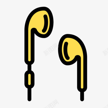 黄色手绘圆弧耳机元素矢量图图标图标