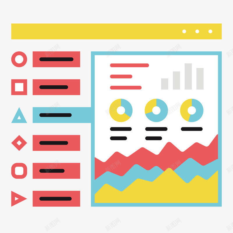 彩色扁平化数据列表数据分析矢量图ai免抠素材_新图网 https://ixintu.com 分析 占比 圆环 彩色 扁平化 数据 柱形 行情 矢量图
