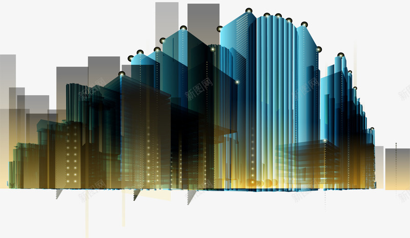 蓝色清新都市png免抠素材_新图网 https://ixintu.com 光影 光芒 免抠PNG 城市 清新 蓝色 装饰图案 都市