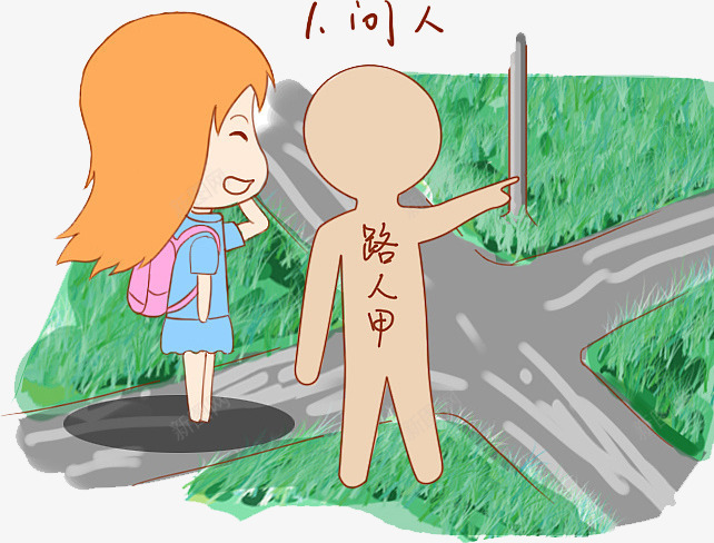 问路的女孩png免抠素材_新图网 https://ixintu.com 卡通 女孩 手绘 水彩 路口 问路