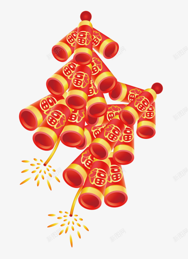 红色鞭炮png免抠素材_新图网 https://ixintu.com 卡通 彩色 手绘 水彩 红色 装饰 过年 鞭炮