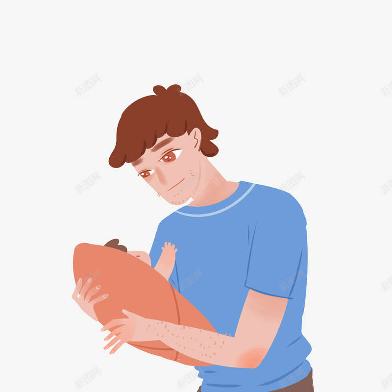 手绘卡通父亲抱孩子元素png免抠素材_新图网 https://ixintu.com PPT制作设计 动漫人物 卡通人物 海报设计 父亲抱孩子 父亲抱着襁褓中的婴儿 装饰设计