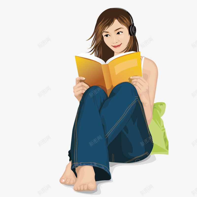 坐在地上看书的女孩矢量图ai免抠素材_新图网 https://ixintu.com 地上 大学生读书 女孩 矢量图 读书
