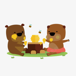 扁平化卡通小熊吃蜂蜜矢量图素材