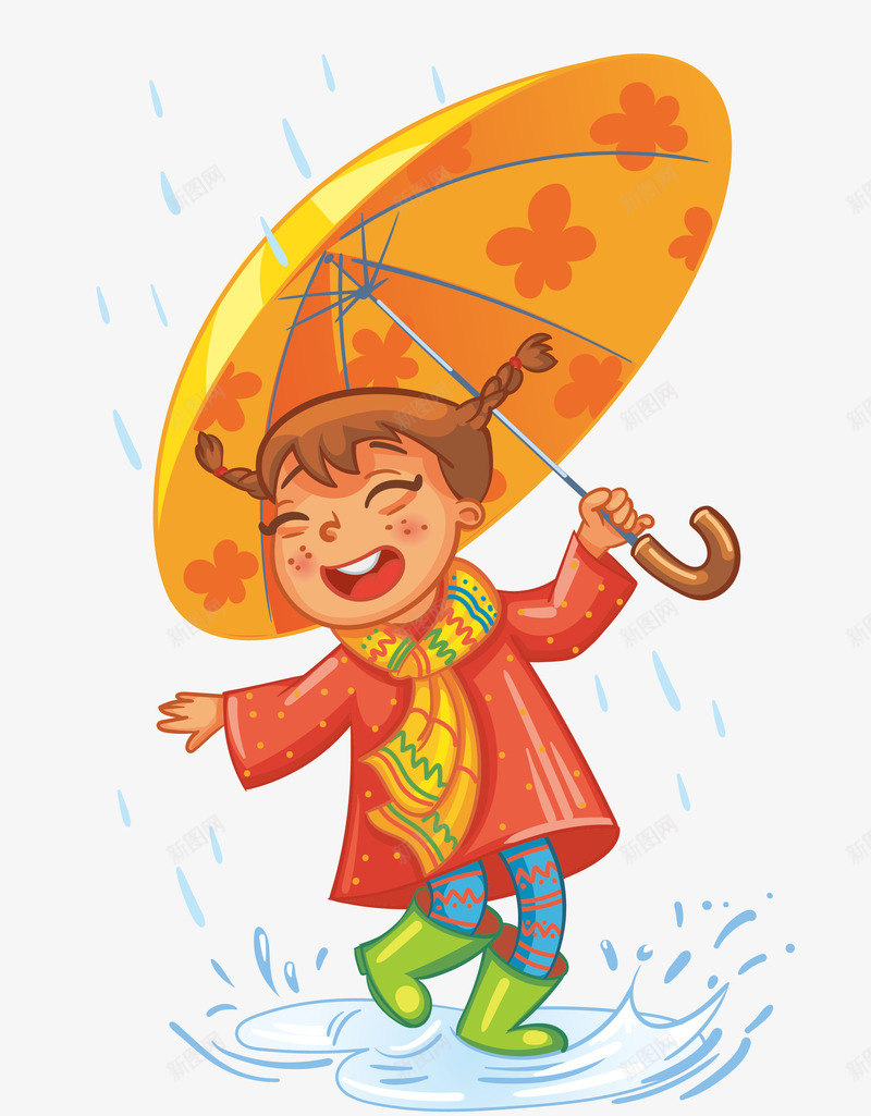 小孩淋雨png免抠素材_新图网 https://ixintu.com 下雨 小孩素材 淋雨 矢量素材 雨伞