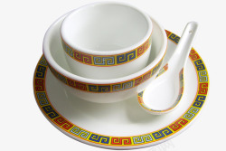 彩色瓷器彩色花边陶瓷勺子餐具套装高清图片