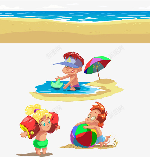 沙滩玩耍的小朋友png免抠素材_新图网 https://ixintu.com 卡通 可爱 小孩子 小朋友 度假 手绘 旅游 旅行 沙滩 海边