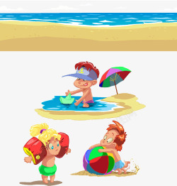 小孩子海边沙滩玩耍的小朋友高清图片
