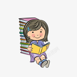 躺靠着书堆卡通躺靠着书堆边看书的小女孩素高清图片
