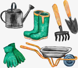 洒水桶6款水彩绘花园工具高清图片