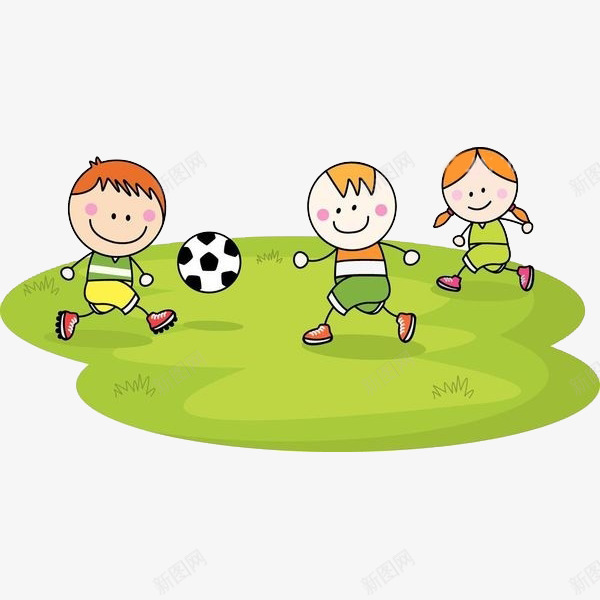 踢足球的孩子png免抠素材_新图网 https://ixintu.com 卡通 可爱的 小孩 少儿足球 手绘 简笔 绿色的 草地 足球