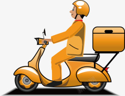 平面动车素材橘黄色骑电动车的快递员矢量图高清图片