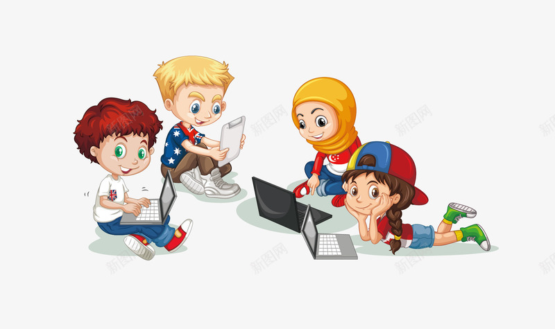 玩电脑的小孩png免抠素材_新图网 https://ixintu.com 卡通小孩 玩电脑