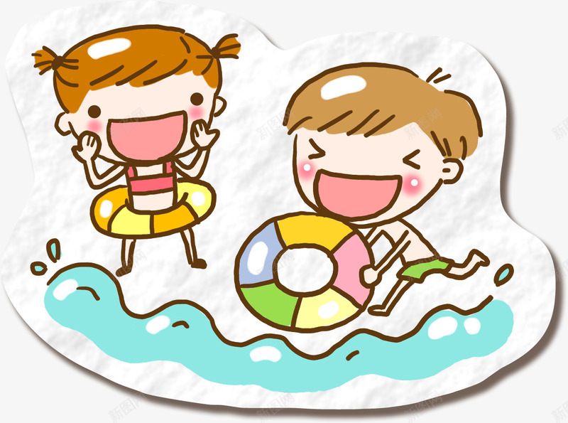 小孩玩水png免抠素材_新图网 https://ixintu.com 小孩玩水 彩色卡通 手绘素描