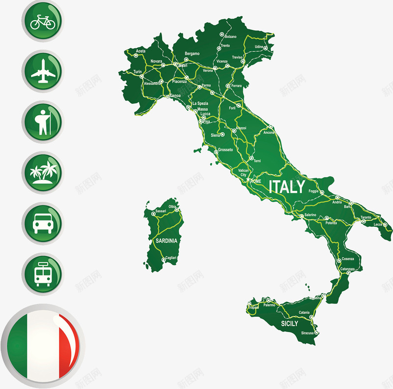绿色意大利地图png免抠素材_新图网 https://ixintu.com 商务旅游 意大利地图 生活指南 绿色
