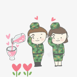 中国军人敬礼军姿敬礼的军人卡通图高清图片