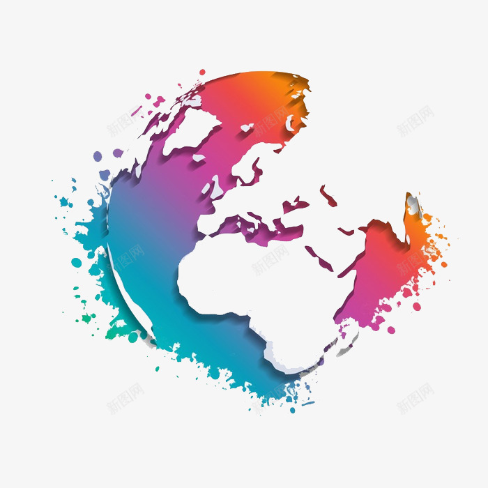 彩色泼墨抽象地图png免抠素材_新图网 https://ixintu.com 世界地图 地图 彩色 手绘 泼墨 科技 科技感地图 设计