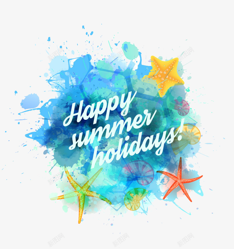 HappySummerholidaypng免抠素材_新图网 https://ixintu.com Happy Summer holiday 墨迹 彩色 旅行 星星 暑假 泼墨 蓝色