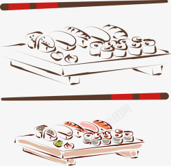 手绘各种寿司菜盘矢量图素材