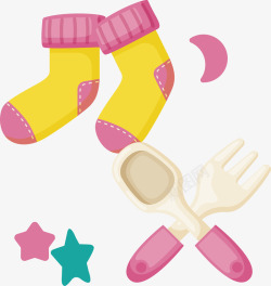 彩色袜子儿童刀叉卡通可爱婴儿用矢量图素材