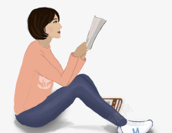 手绘人物插画世界读书日看书的女素材