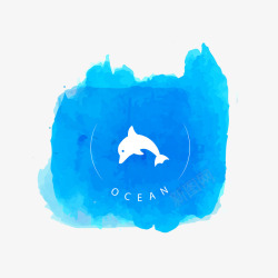 蓝色水彩绘海豚标签素材