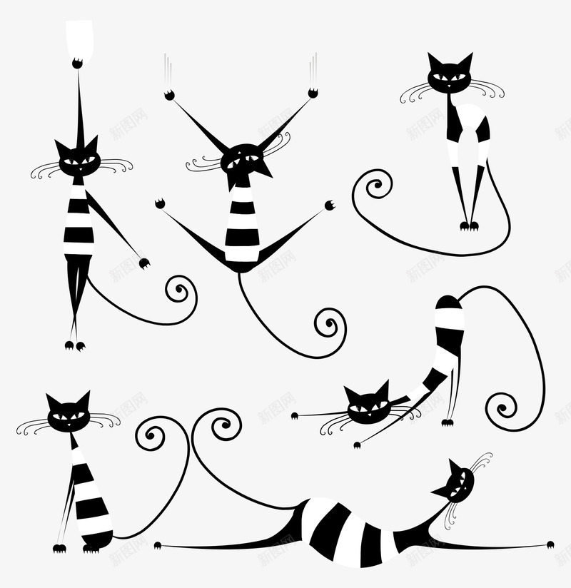 舞蹈的小猫矢量图eps免抠素材_新图网 https://ixintu.com 各种形态 抽象 猫咪 黑色 矢量图