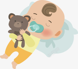 抱着娃娃安心睡觉的可爱婴儿矢量图高清图片
