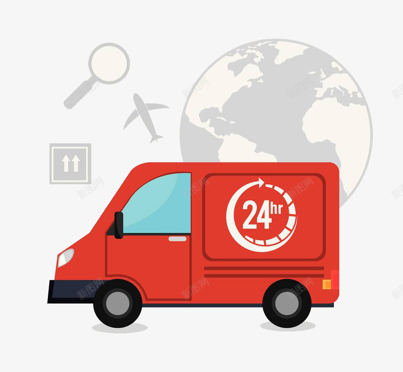 红色的快递车png免抠素材_新图网 https://ixintu.com 全球运送 创意 卡通手绘 快递 时间 红色 货车 运送 速度