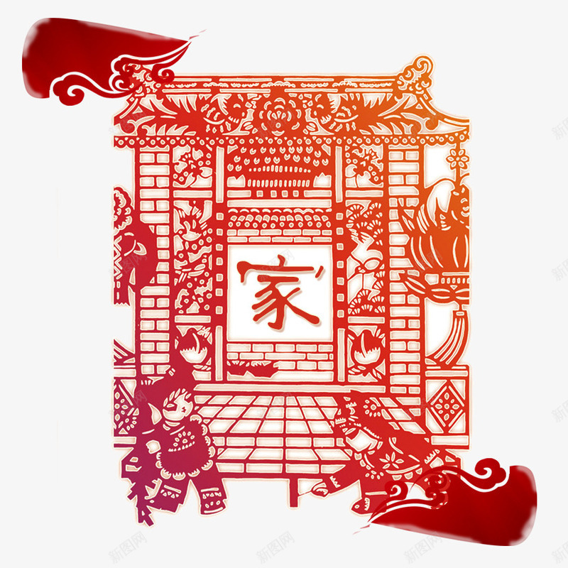 中国风之过年png免抠素材_新图网 https://ixintu.com 中国风 剪纸 家 年味