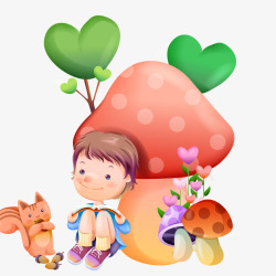 蘑菇上的小孩儿童节卡通高清图片