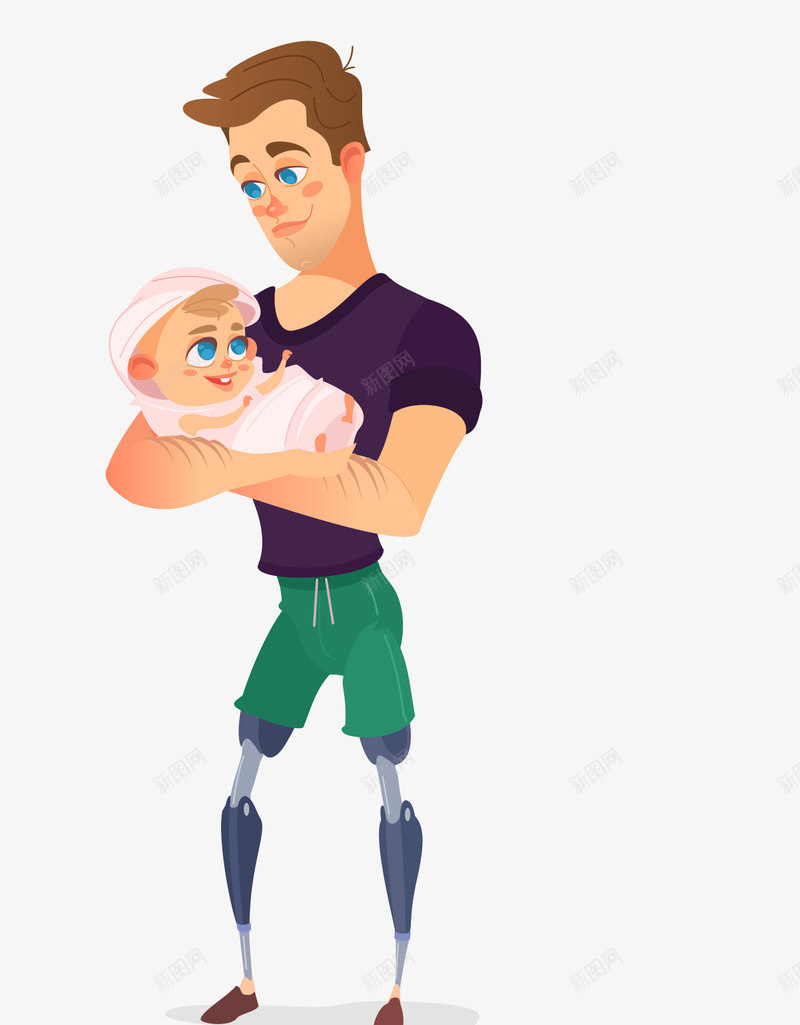 抱着婴儿矢量图eps免抠素材_新图网 https://ixintu.com 人物 卡通 手绘 抱着婴儿 残疾人物 爸爸 矢量图