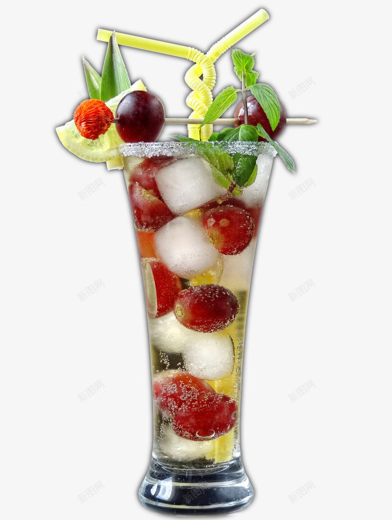 泡满了水果的饮料png免抠素材_新图网 https://ixintu.com 吸管 水果 葡萄 酒吧 饮料
