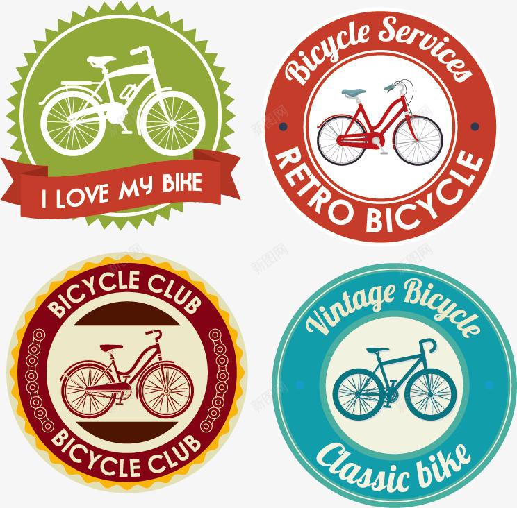 复古自行车标签png免抠素材_新图网 https://ixintu.com 圆环 复古 自行车 艺术字 飘带 骑行 骑车