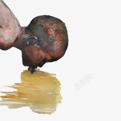 非洲小孩小孩喝水油画片高清图片