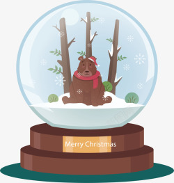 圣诞棕熊雪地棕熊水晶球高清图片