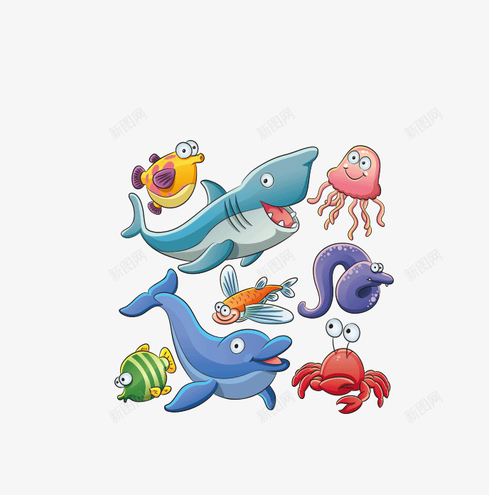 各种卡通手绘鱼类png免抠素材_新图网 https://ixintu.com 章鱼 鱼 鱼类 鲸鱼
