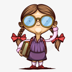 卡通戴眼镜拿着书本的女孩矢量图素材
