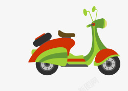 卡通手绘绿色的摩托车素材