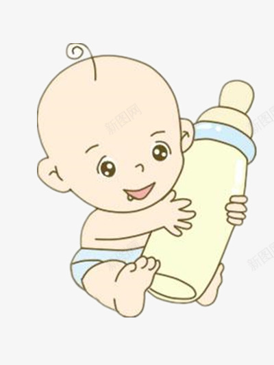 抱奶瓶的婴儿png免抠素材_新图网 https://ixintu.com 可爱 手绘 蓝色