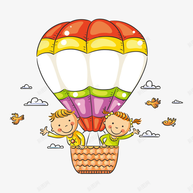 热气球上的小孩png免抠素材_新图网 https://ixintu.com 人物 人物插画 卡通人物 卡通小孩 热气球 矢量人物