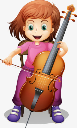 手绘拉提琴的女孩矢量图素材