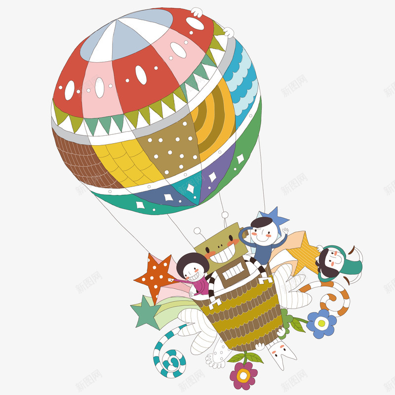 精美热气球矢量图ai免抠素材_新图网 https://ixintu.com 卡通 可爱 可爱小孩 热气球上的小孩 精美热气球 矢量图