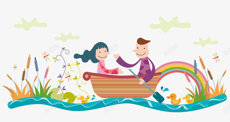 坐船的小孩png免抠素材_新图网 https://ixintu.com 小孩 植物 矢量装饰 船 装饰