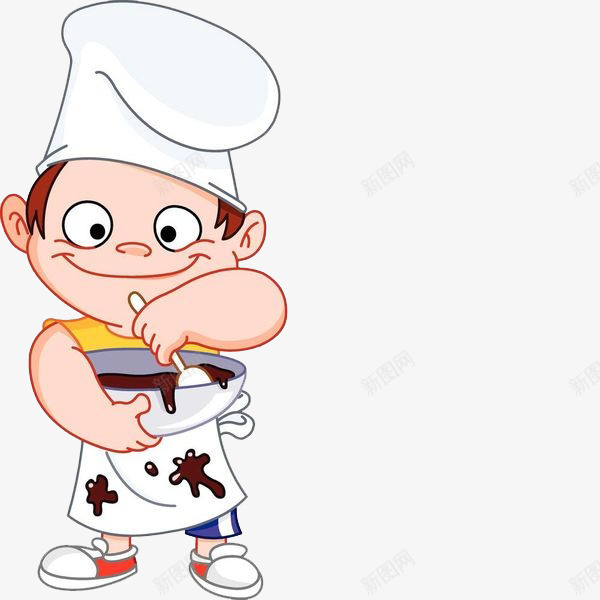 卡通小孩做饼png免抠素材_新图网 https://ixintu.com 做饼 免扣小孩做饭 勺子 卡通 小孩做饼 搅拌 碗