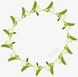 绿叶白花圆环素材