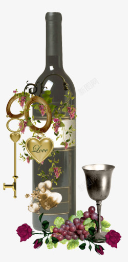 花朵装饰葡萄酒瓶素材
